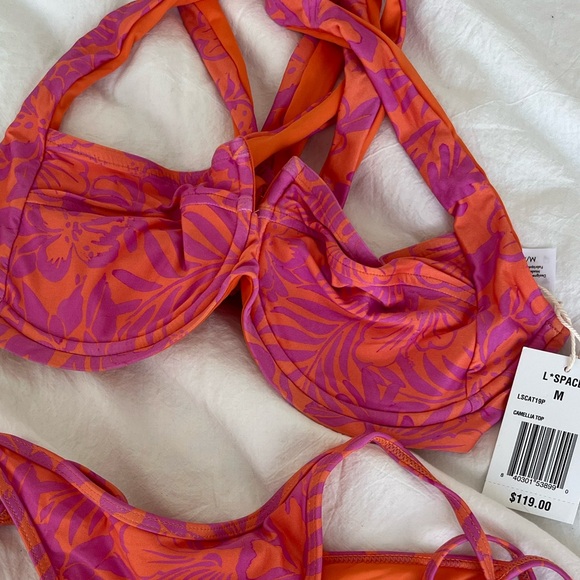 NWT Lspace Printed Camellia Bikini Top in Path to Paradise floral (orange pink) - Picture 3 of 3